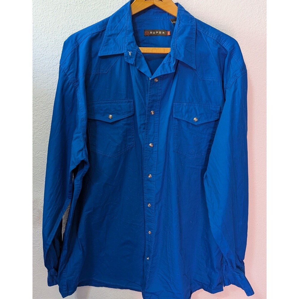 Roper Western Shirt Mens 2XL Blue Pearl Snaps Cowboy Rodeo Ranch Wear (356)